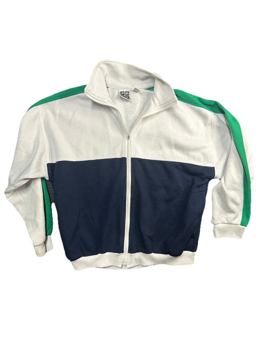 Vintage 80s 90s Active Wear Track Jacket Colorblock Full Zip Fleece Lined Large